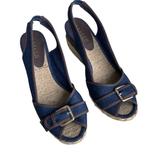 Lauren Ralph Lauren Shoes - Lauren Ralph Lauren Women's Blue Wedge Sandals SZ 7